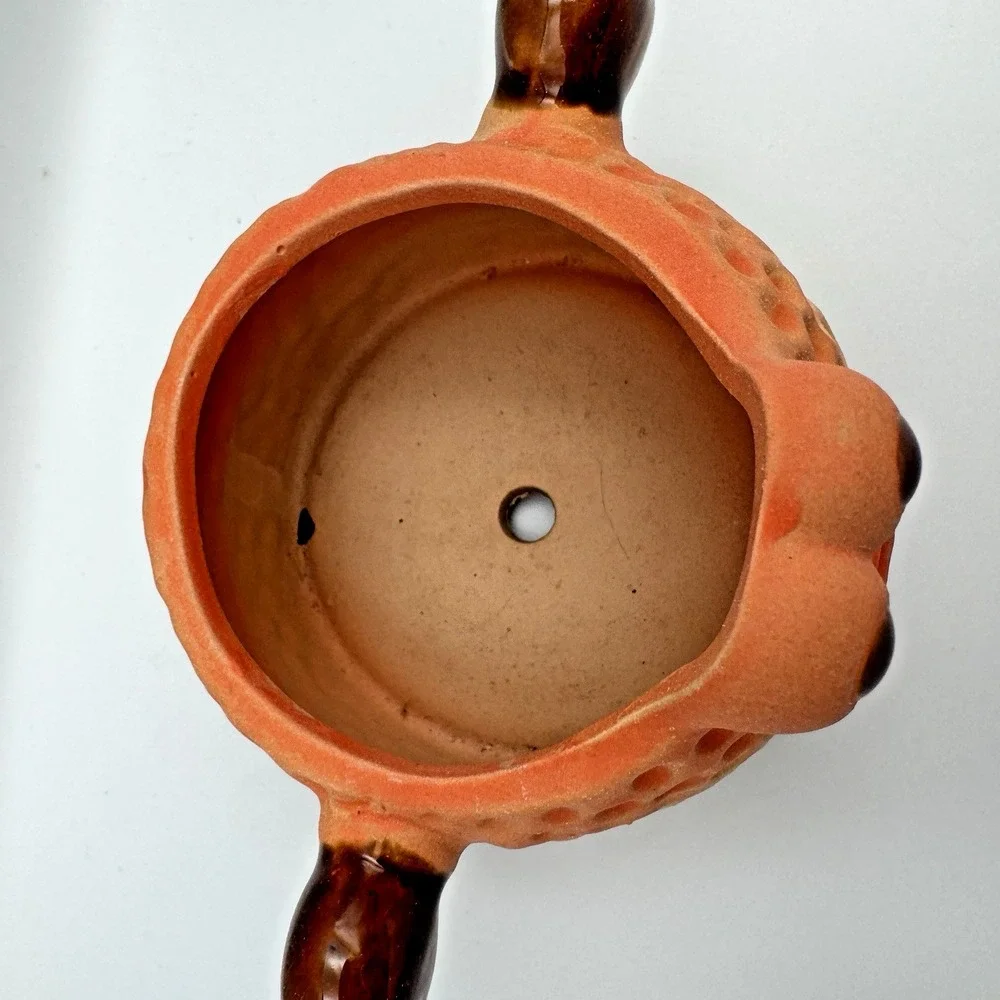 Ceramic Puffer Fish Planter Pot Blowfish Orange Brown Textured Coastal Decor